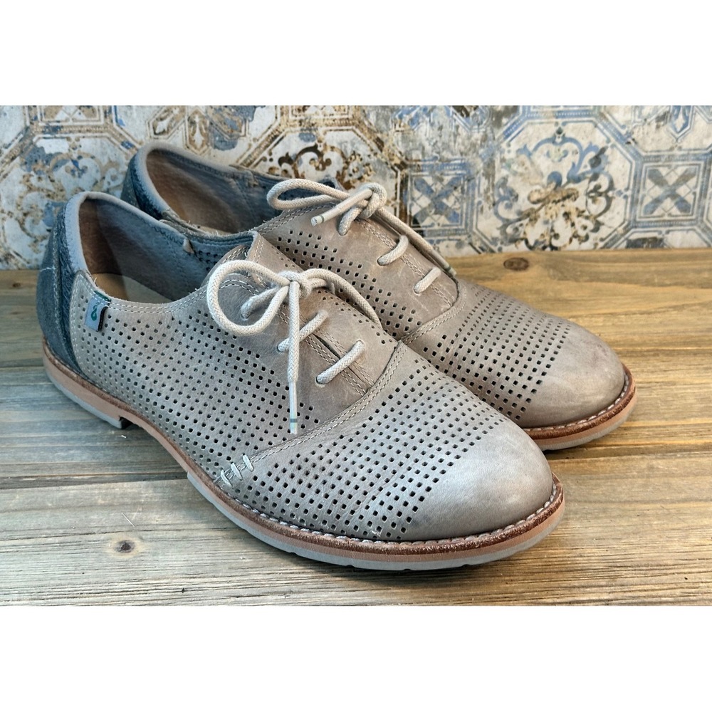 Ahnu Karma Perforated Leather Oxfords BOHO Retro Shoes Womens 7 Grey - Picture 3 of 7